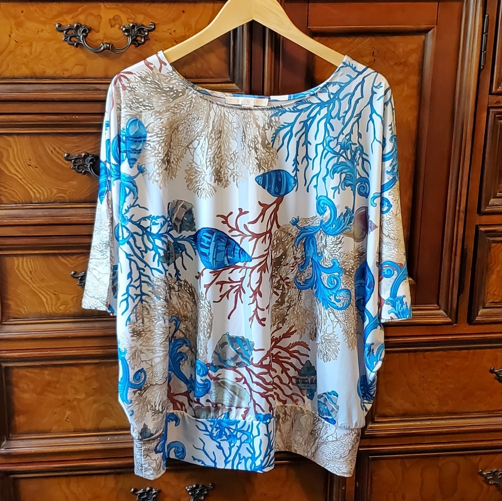 BOSTON PROPER coral reef print knit cocoon top size XL - Picture 5 of 8
